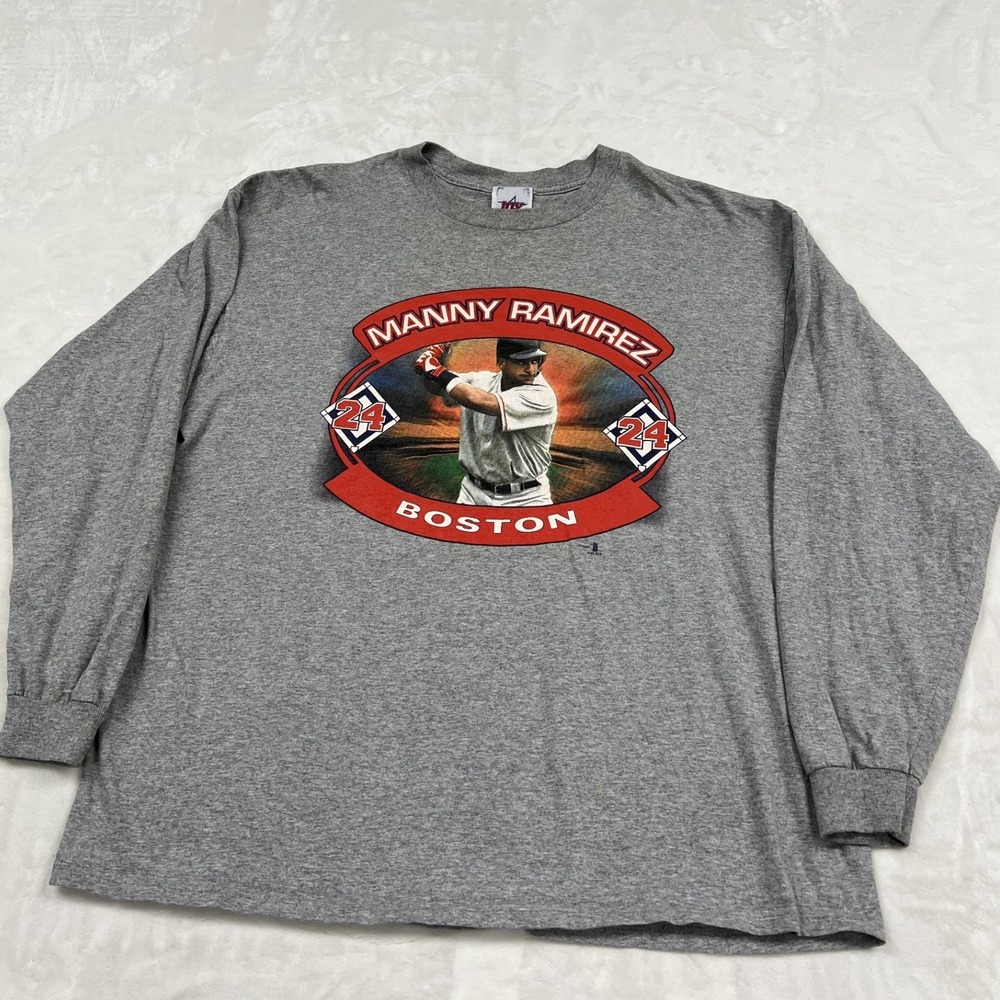 Lee Sport Manny Ramirez Boston Long Sleeve Shirt Mens XL Grey Graphic Tee 24